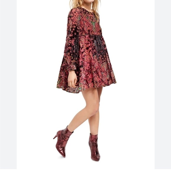 Free People Dresses & Skirts - Free People Womens Mirror Mirror Velvet Paisley Mini Dress